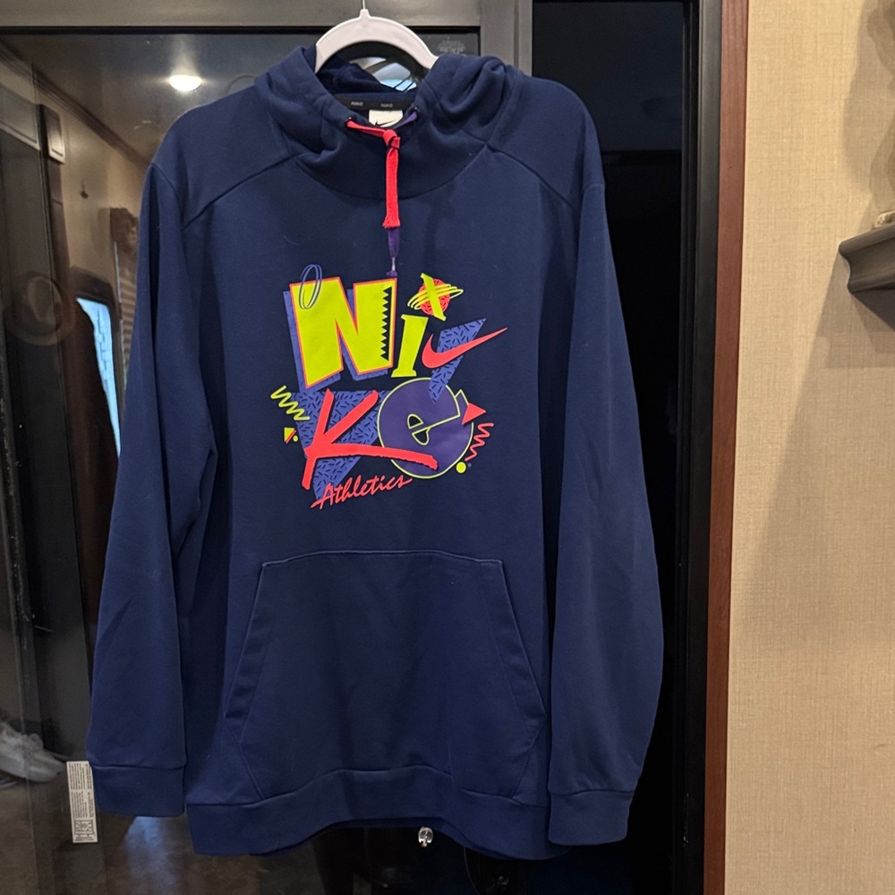 Nike Men's Navy Hoodie with Neon Accents
